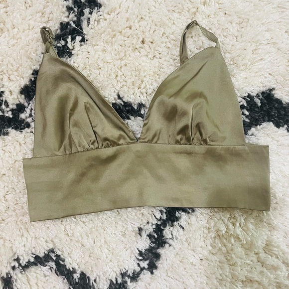 Olive Satin Brami, Crop Top, Size Large - Picture 1 of 3